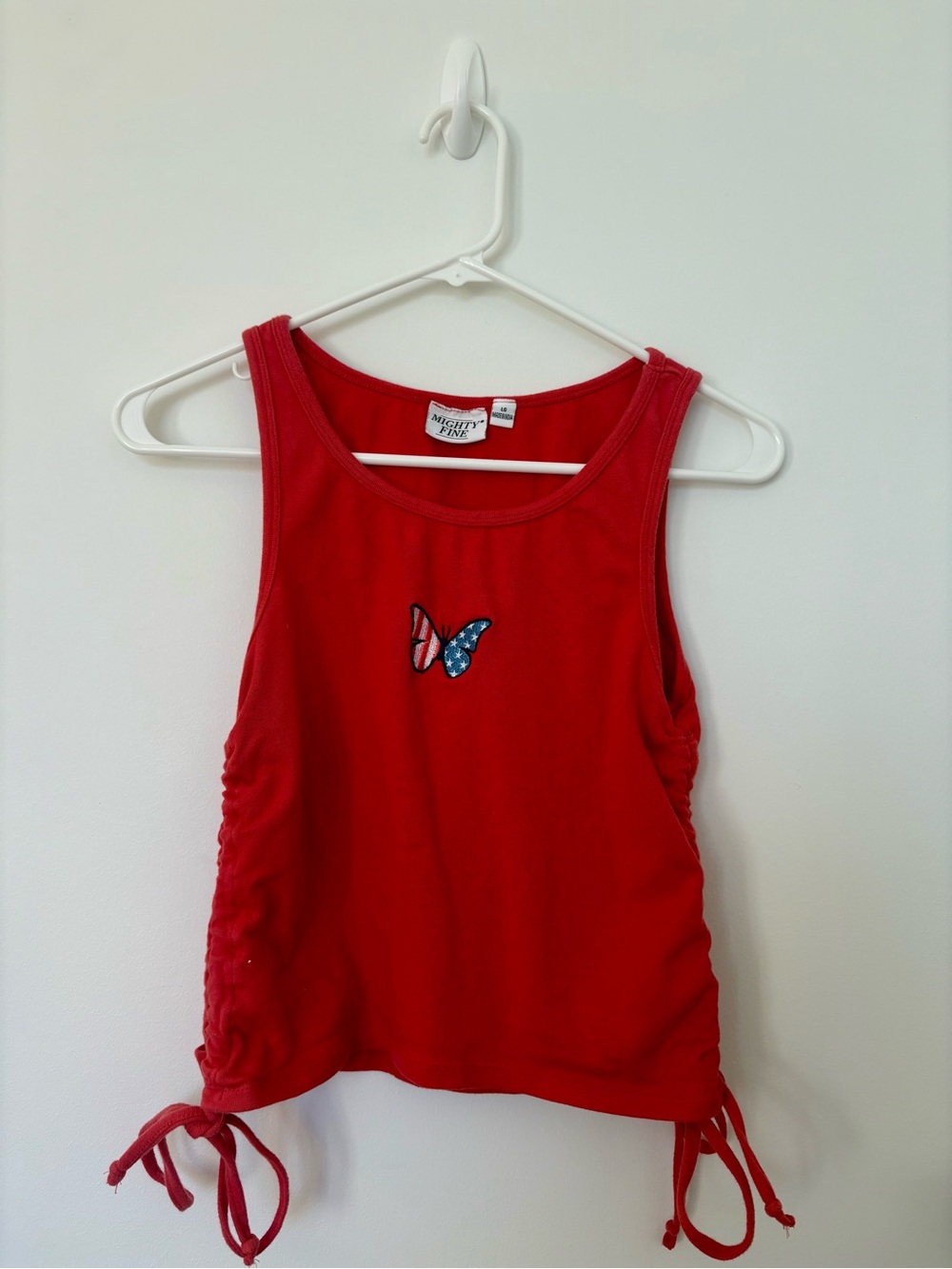Mighty Fine Red Tank Top with Butterfly Patch